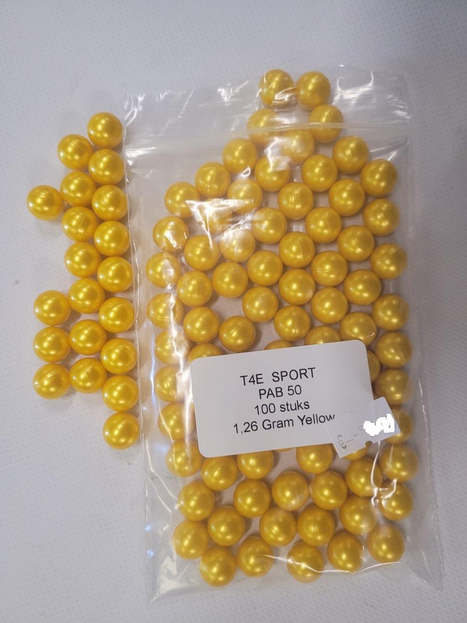 T4E .50 Paintbal Balls / 100 stuks / Gewicht , 1,26 Gram / Yellow / voor Umarex Co2 pistool type TP50-3246-a