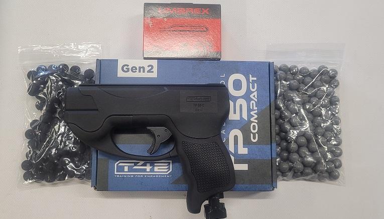VERWACHT 6 JUNI  /    T4E  /  TP 50 GEN 2 Compact / C02 Pistool 13 Joule Black KIT / Incl 10x 8 Gram Co2 / incl 100x Nylon Rondbal / Incl 100x RubberBall -3379-a
